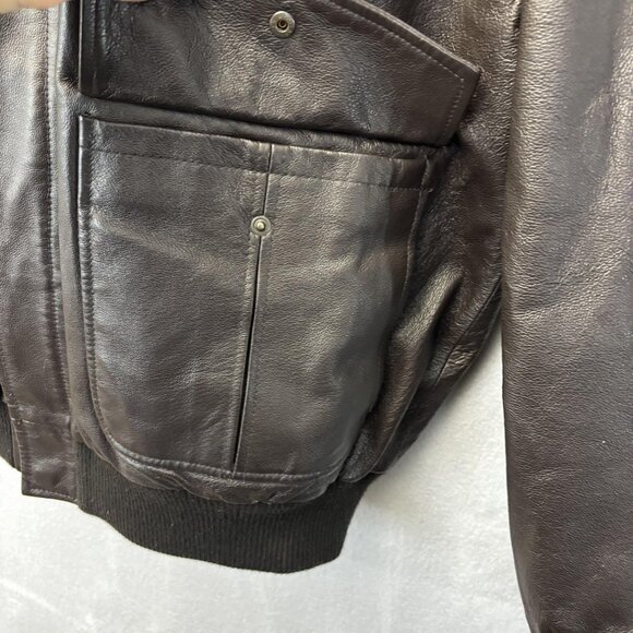 St Johns Bay Leather Sherpa Collar Aviator Jacket Mens Large Black Bomber Coat - Picture 16 of 16